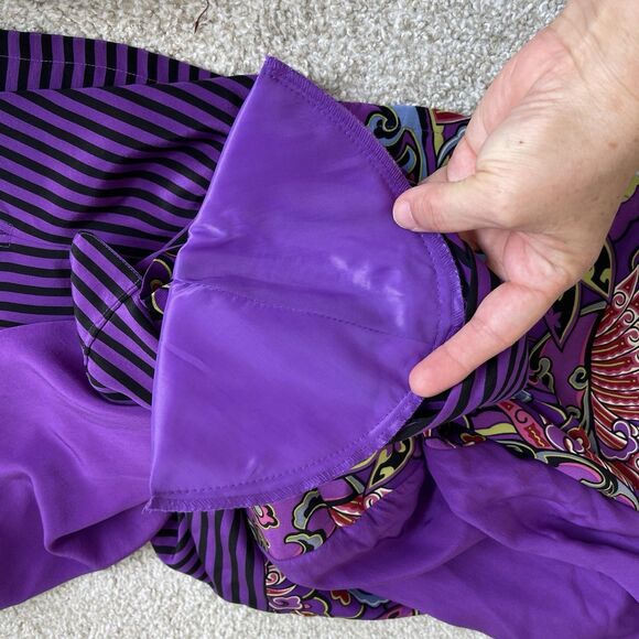 KOOS Of Course 100% Silk Shirt Top Blouse Sz Small Purple Boho Artsy Halloween - Picture 12 of 13